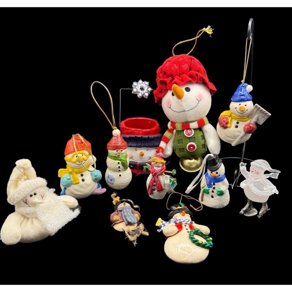 Vintage Snowman Christmas Ornaments Decor Lot Of 11
